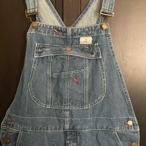 Denim Overalls with Red Accents